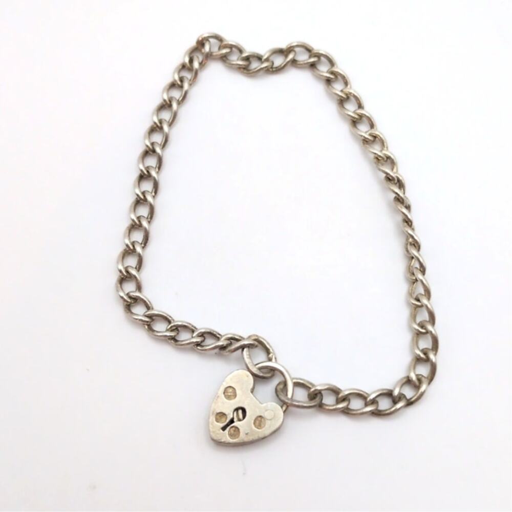 Vintage Sterling Silver Chain Bracelet Padlock Charm Clasp Small WJS 5.5in 3.22g